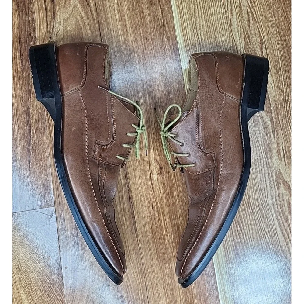 Stacy Adams Men's Derby Dress Shoes US‎ Size 9.5M Leather Brown Lace Up Moc Toe